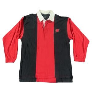 Wisconsin Badgers Pro Edge Men’s Vintage Black & Red Striped Rugby Shirt Large
